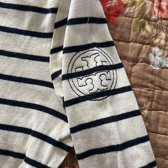 Tory Burch drawstring jersey-style, striped top. - Picture 4 of 5